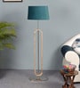 Grey Cloth Shade Club Floor Lamp With Wood & Iron Base