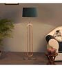 Grey Cloth Shade Club Floor Lamp With Wood & Iron Base