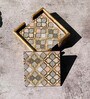 Grey & Gold  Set of 6 Coasters with Stand Resin With MDF Wood