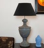 Black Fabric Shade Table Lamp with Beige Base