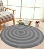 Grey Geometric Wool 3 ft x 3 ft Hand Tufted Round Carpet