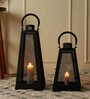 Grille Black Metal Table Lantern (Set of 2)