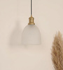 Grooved Frosted Glass Hanging Pendant Light with Antique Brass Finish