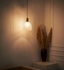 Grooved Frosted Glass Hanging Pendant Light with Antique Brass Finish