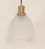 Grooved Frosted Glass Hanging Pendant Light with Antique Brass Finish