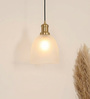 Grooved Frosted Glass Hanging Pendant Light with Antique Brass Finish