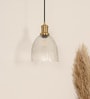 Grooved Transparent Glass Hanging Pendant Light with Antique Brass Finish