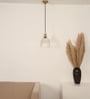 Grooved Transparent Glass Hanging Pendant Light with Antique Brass Finish