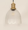 Grooved Transparent Glass Hanging Pendant Light with Antique Brass Finish