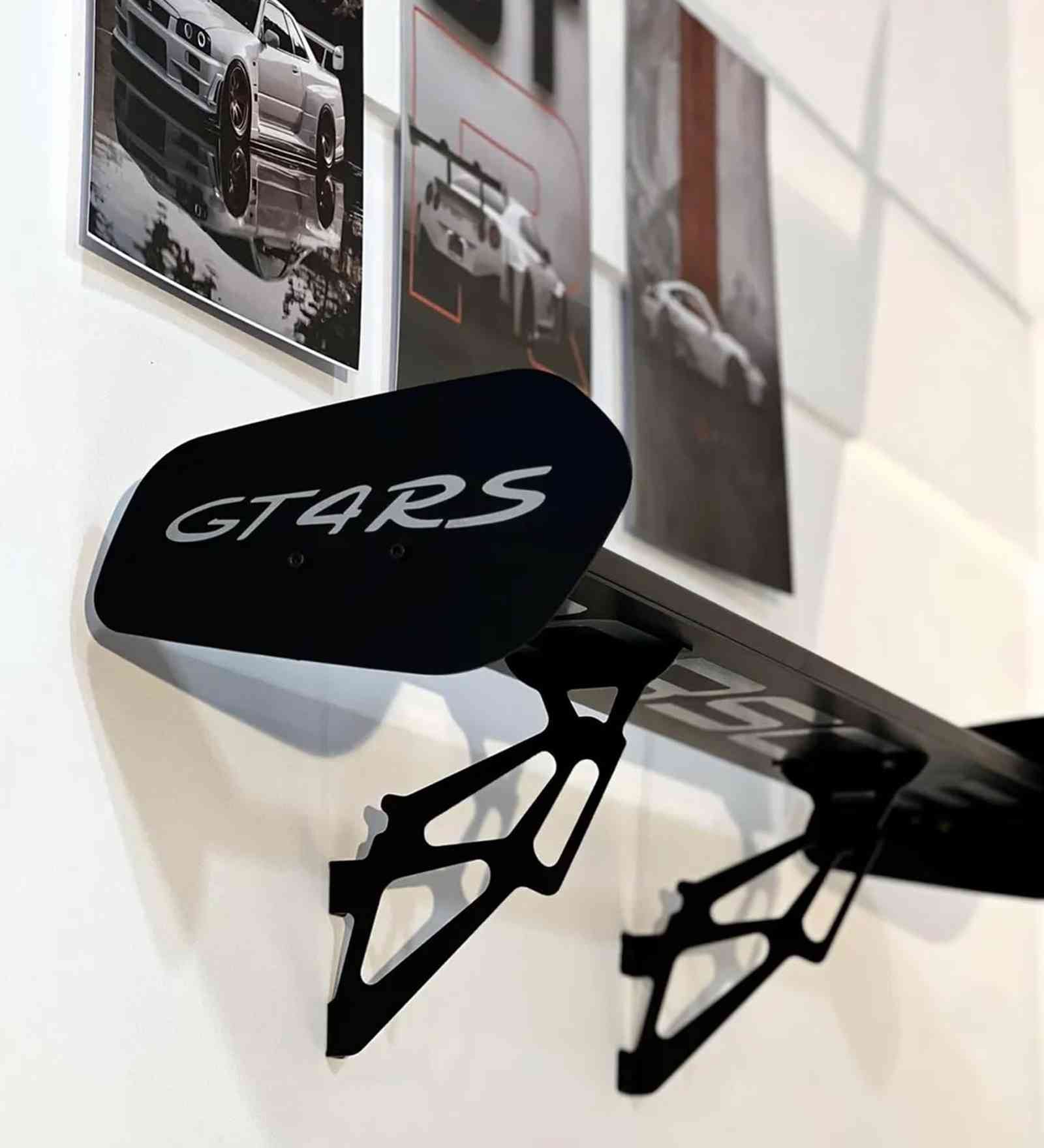 GT4 RS Spoiler Shelf Black   Wall Mounted Car Spoiler Shelf
