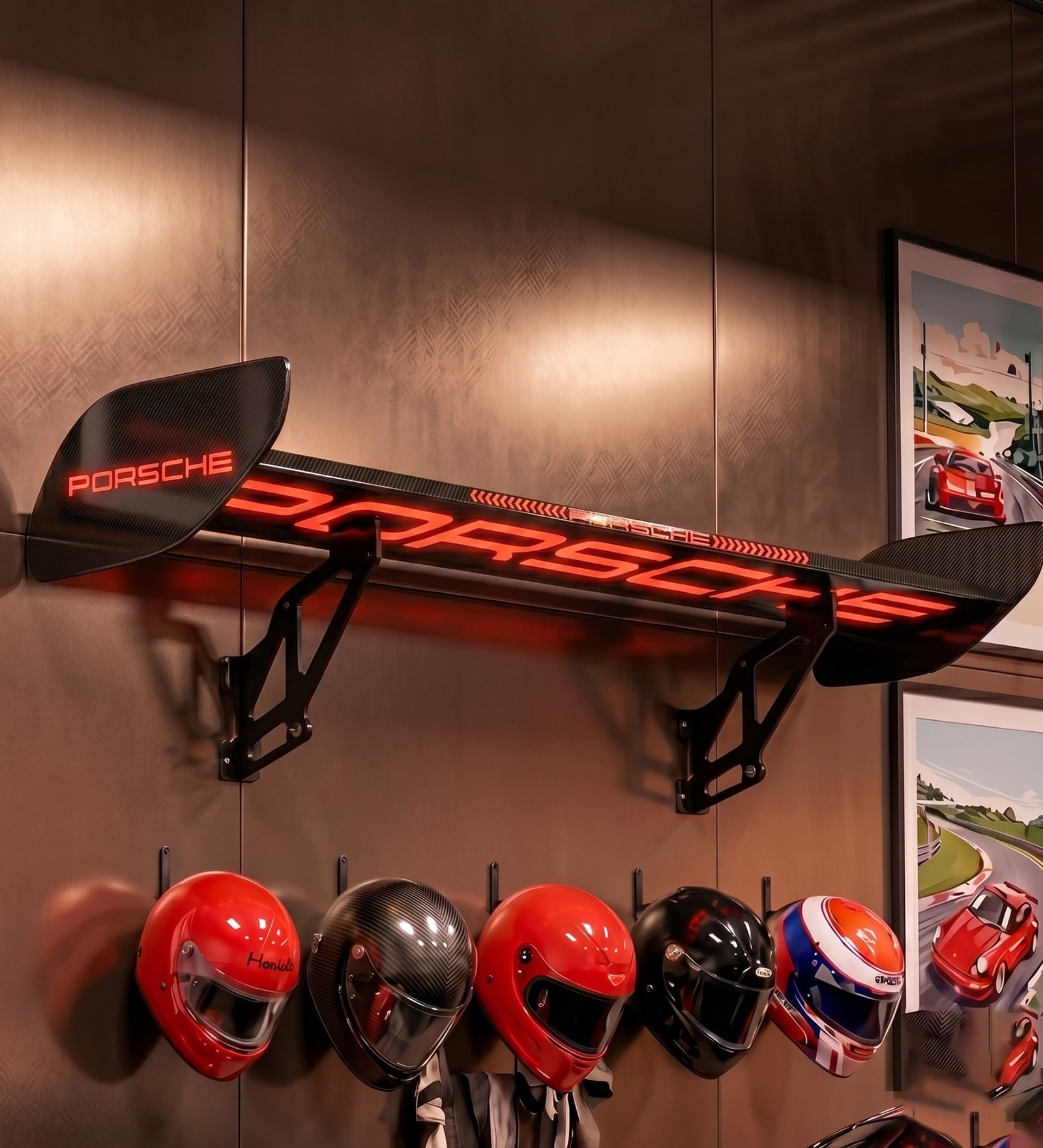 Gt4 Rs Porsche Spoiler 42 Inches Shelf Red On Black   Wall Mounted Car Spoiler Shelf