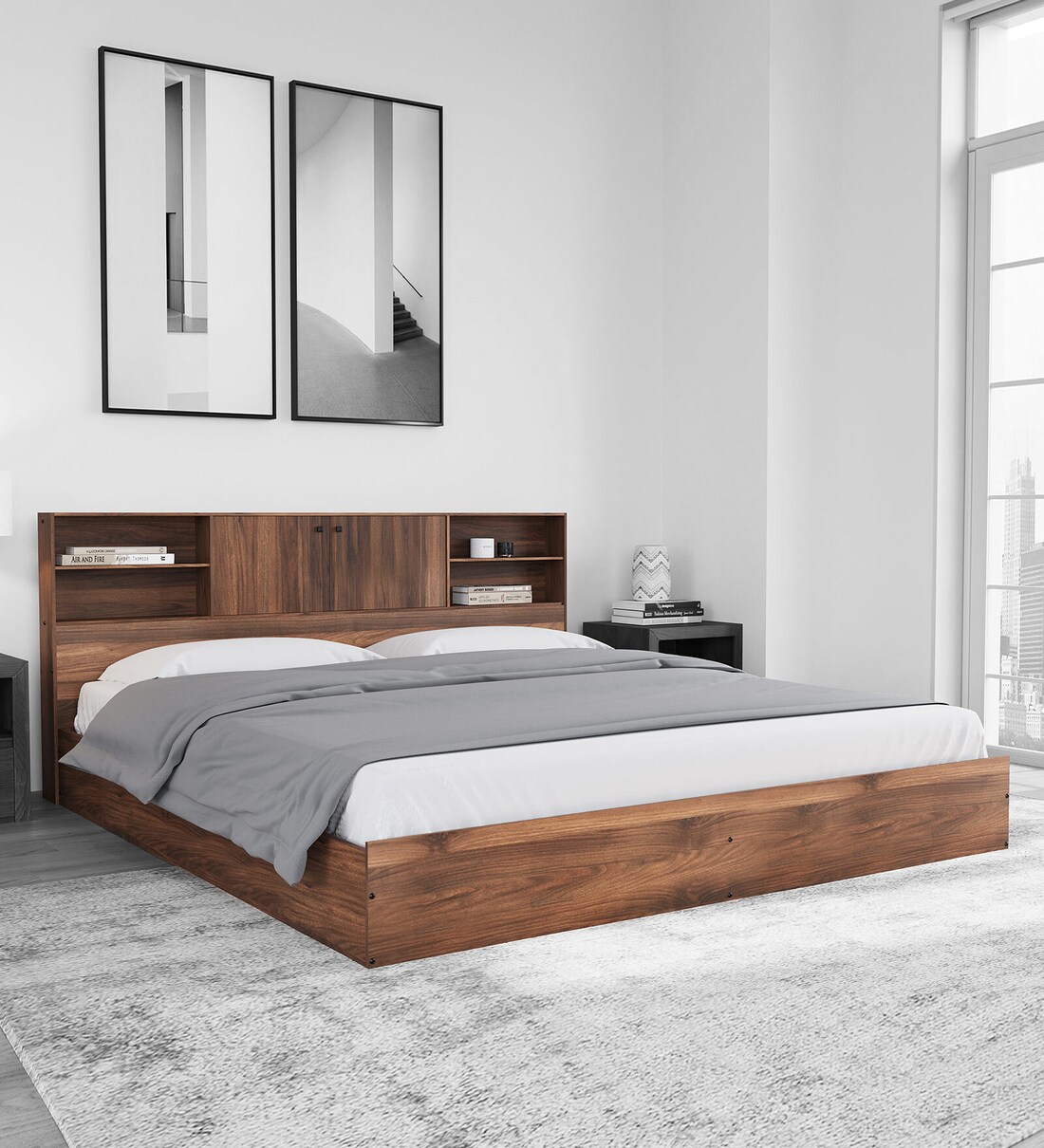 Buy Gunner Queen Size Bed in Wenge Finish with Box Storage Online