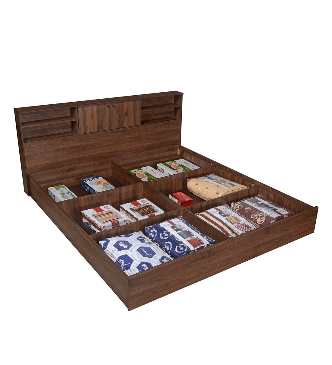 Buy Gunner Queen Size Bed with Storage in Wenge Finish by home Online
