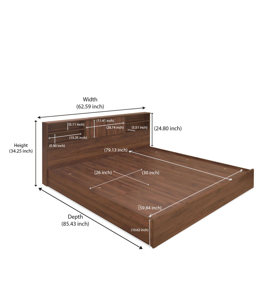 Buy Gunner Queen Size Bed with Storage in Wenge Finish by home Online