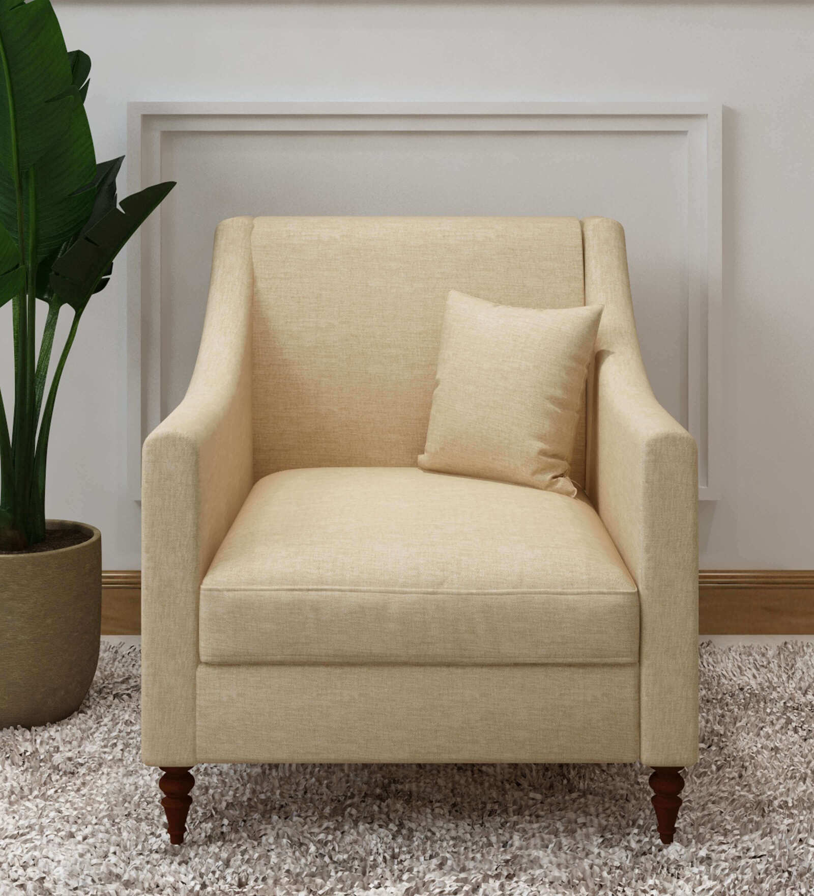 Guildford Fabric 1 Seater Sofa In Beige Color