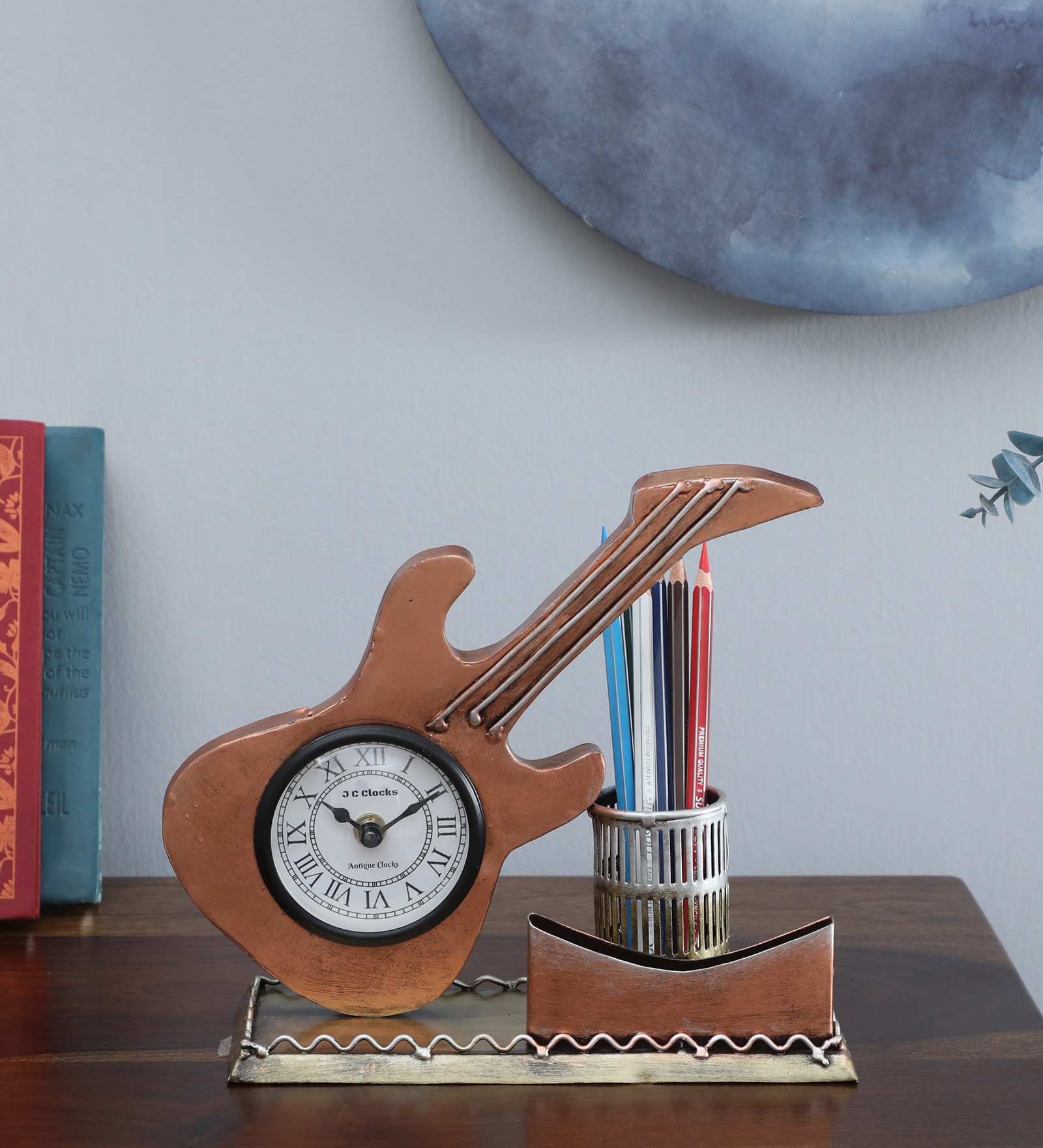 Guitar Multicolour Iron  Table Clock