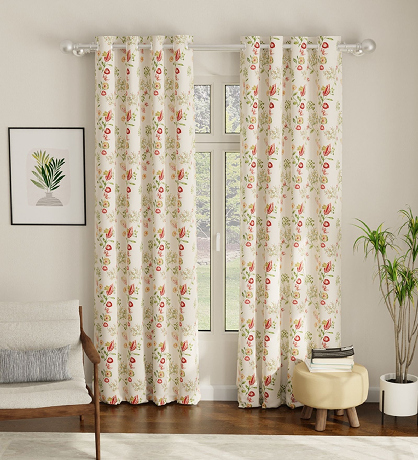 Gulmohar Printed Polyester Curtains for Door Pack of 2