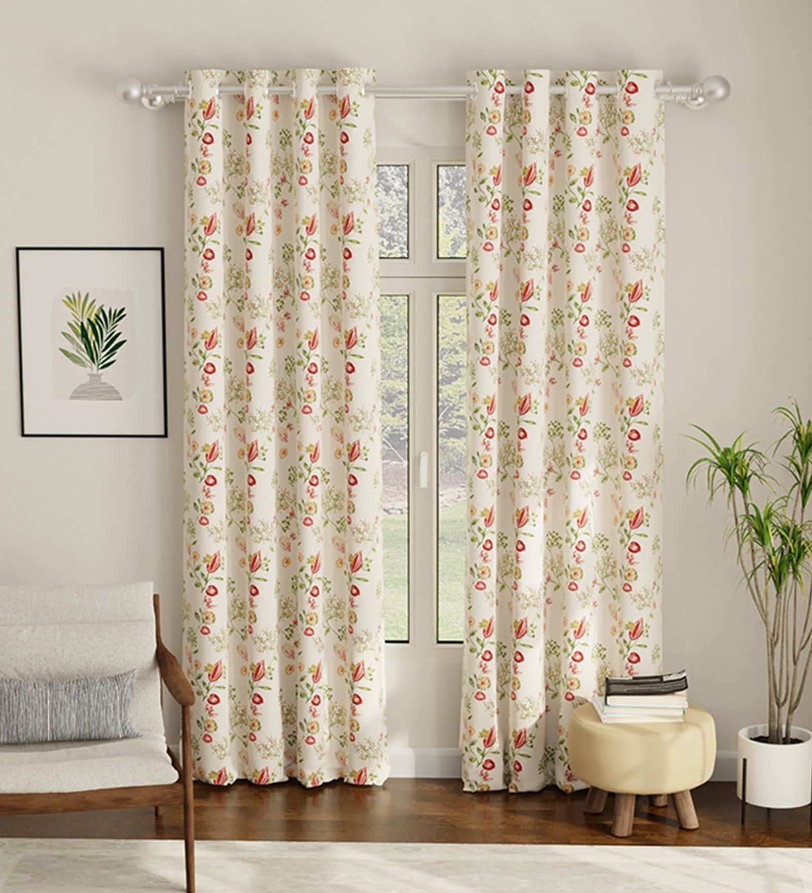 Gulmohar Printed Polyester Curtains for Long Door Pack of 2