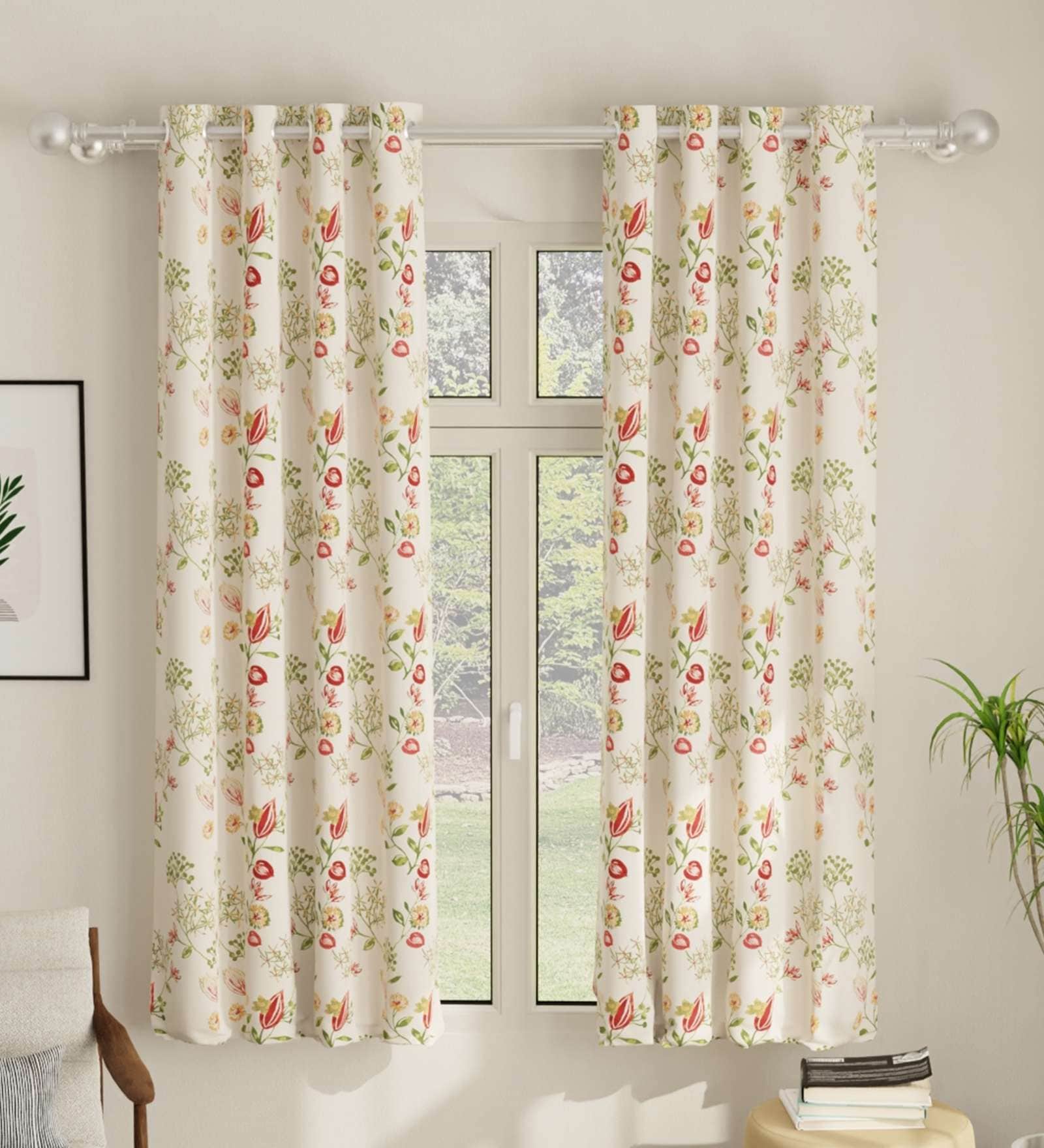 Gulmohar Printed Polyester Curtains for Window Pack of 2