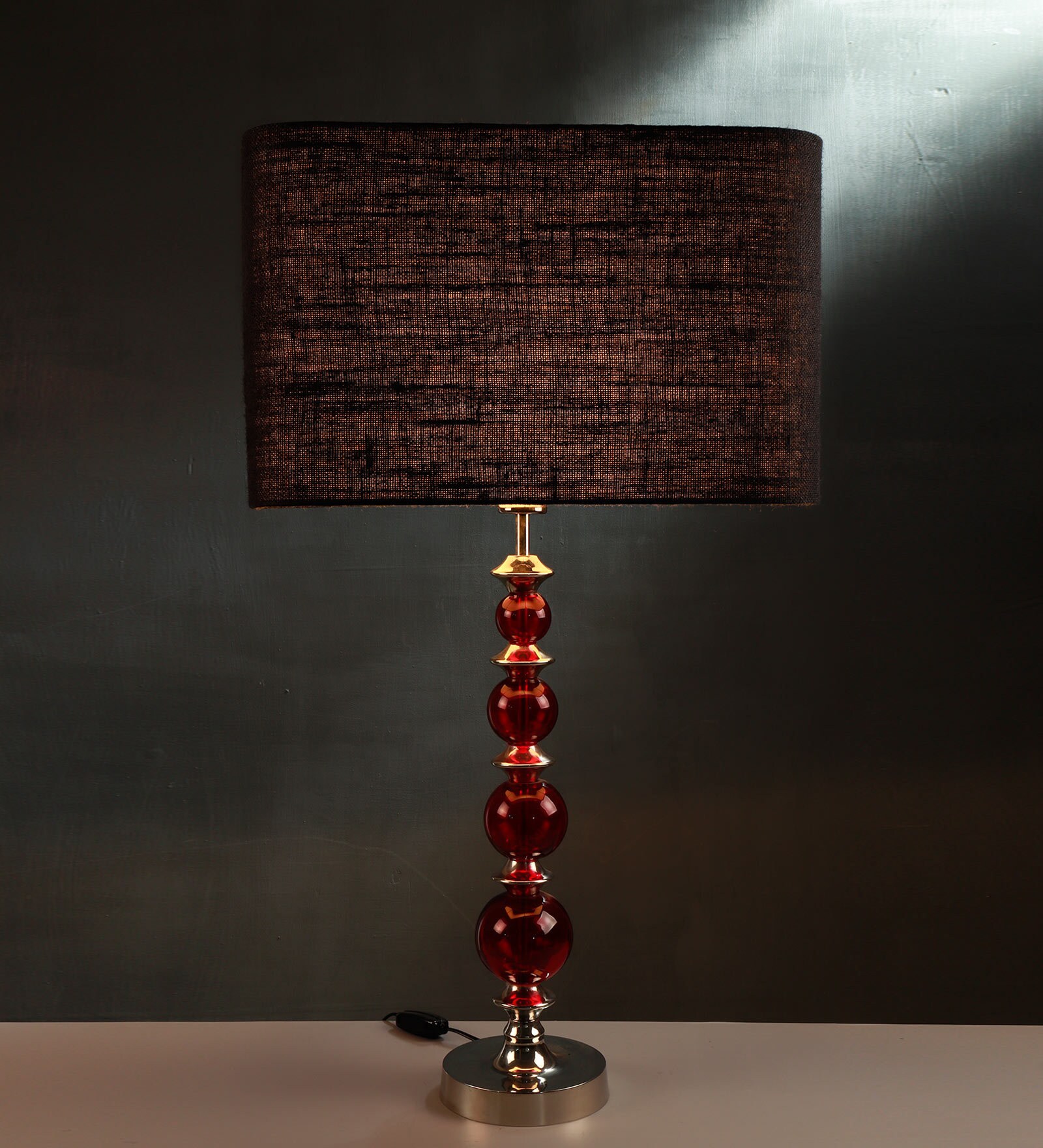 Gum Balls Red Black Fabric Shade Table Lamp with Red Base