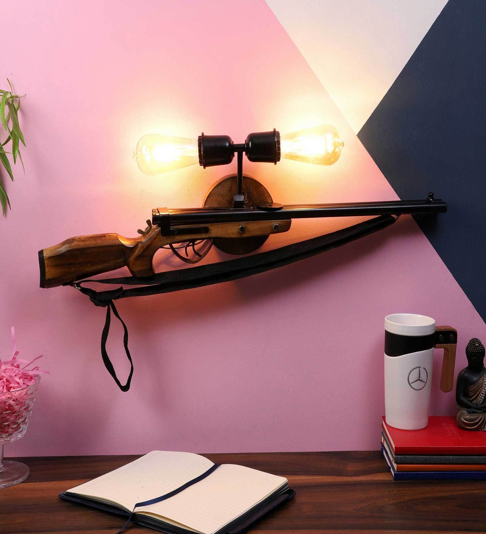 Gun Rifle Novelty Wall Light (Black & Natural Finish)