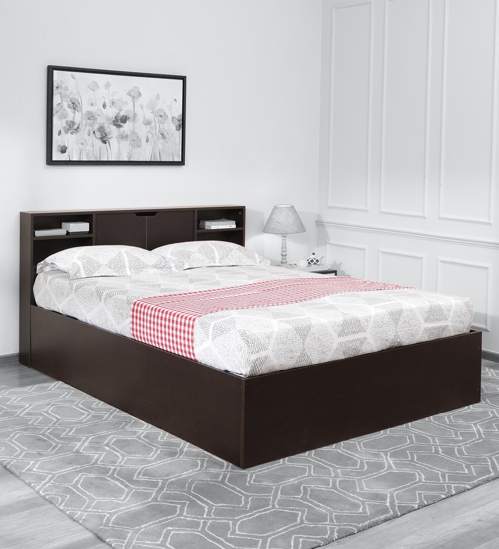 Buy Gunner Queen Size Bed in Wenge Finish with Box Storage at 15 OFF