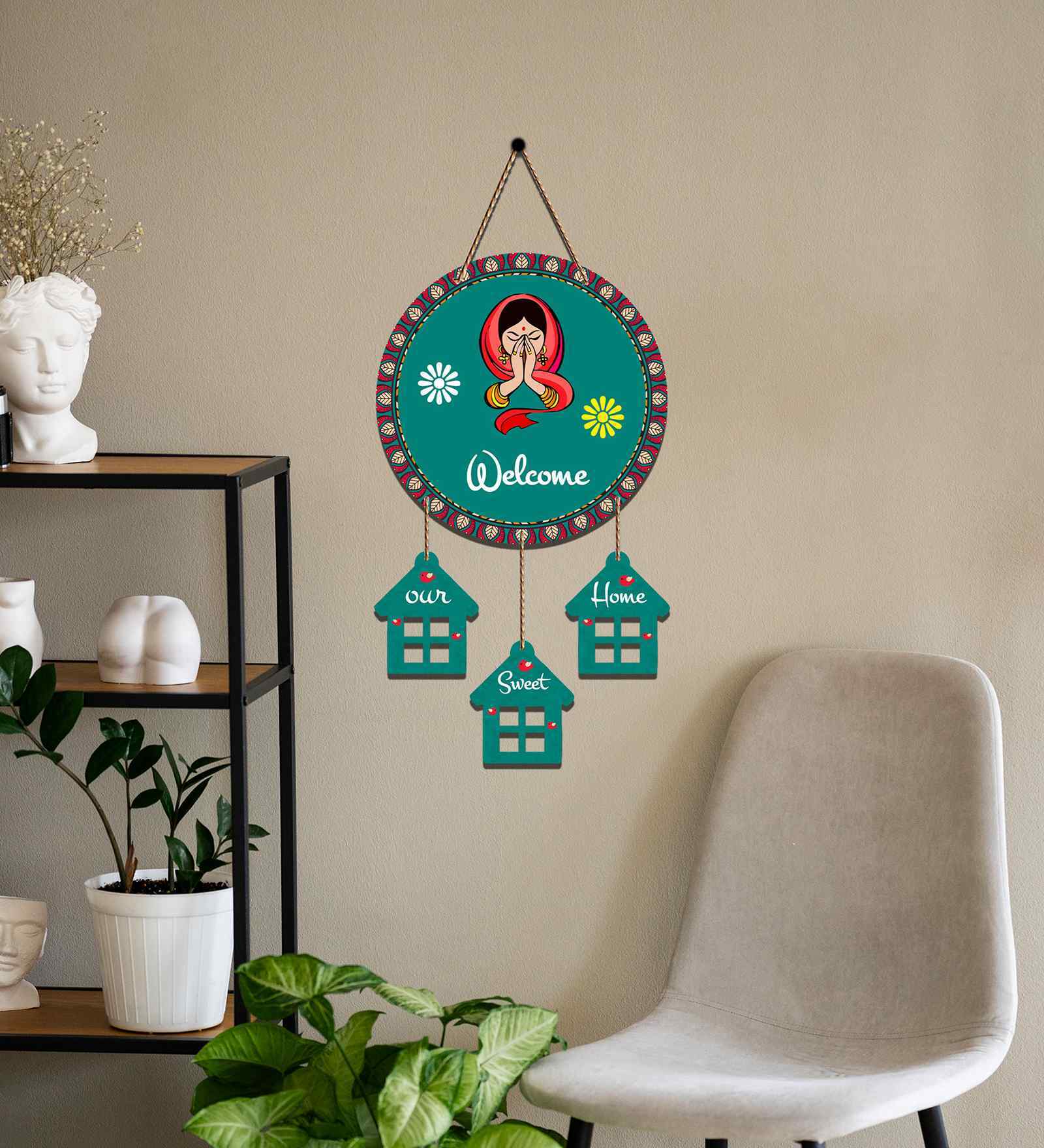 Welcome To Our Home Round Wooden Wall Hanging