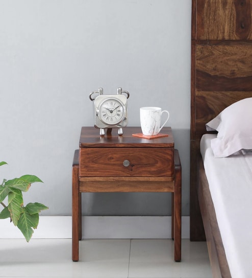 Messina Sheesham Wood Bedside Table in Scratch Resistant Rustic Teak Finish With Drawer