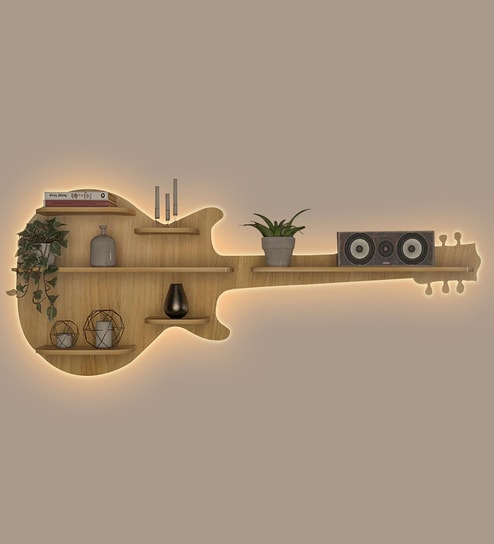 Guitar Backlit Designer Wooden Wall Shelf
