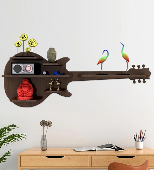 Guitar Backlit Designer Wooden Wall Shelf