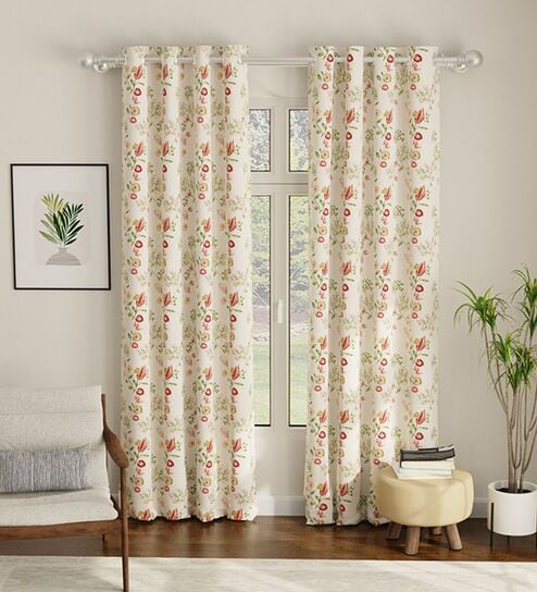 Gulmohar Printed Polyester Curtains for Long Door Pack of 2