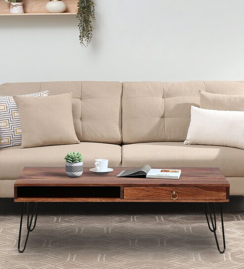 Gumina Sheesham Wood Coffee Table In Rustic Teak Finish