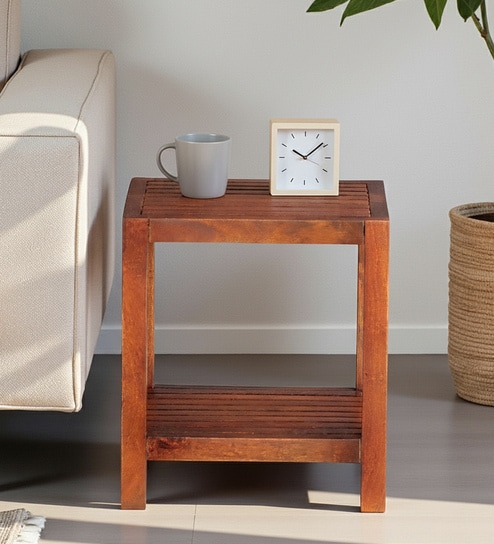 Guyane Mango Wood End Table In Walnet Finish