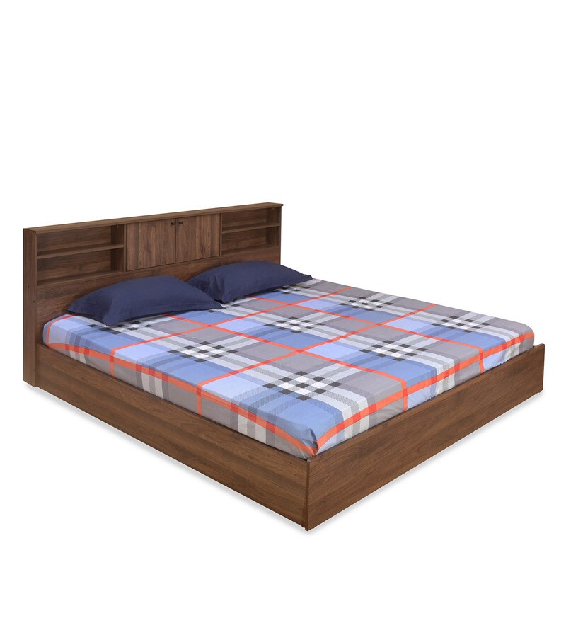 Buy Gunner Queen Size Bed with Storage in Wenge Finish by home Online