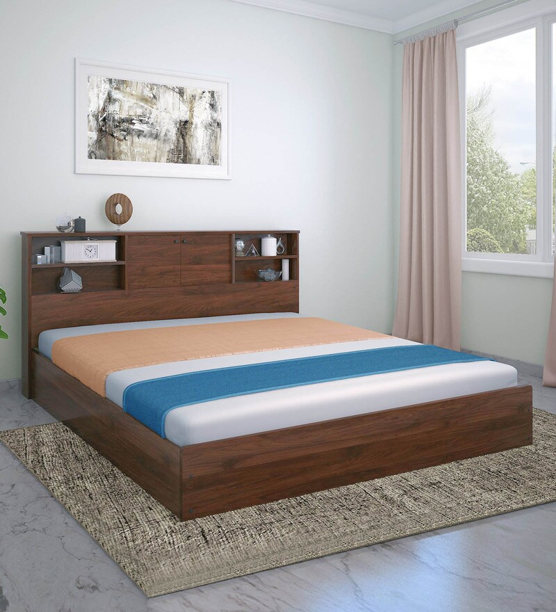 Buy Gunner Queen Size Bed with Storage in Wenge Finish by home Online