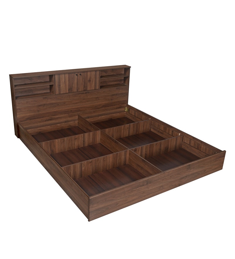 Buy Gunner Queen Size Bed with Storage in Wenge Finish by home Online
