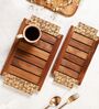 Gul Hand Carved Sheesham Wood Trays Set of Two with Fine Carving Handles