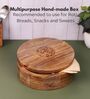 Gul Hand Crafted Mango Wood Chapati Box with Fine Carving Lid