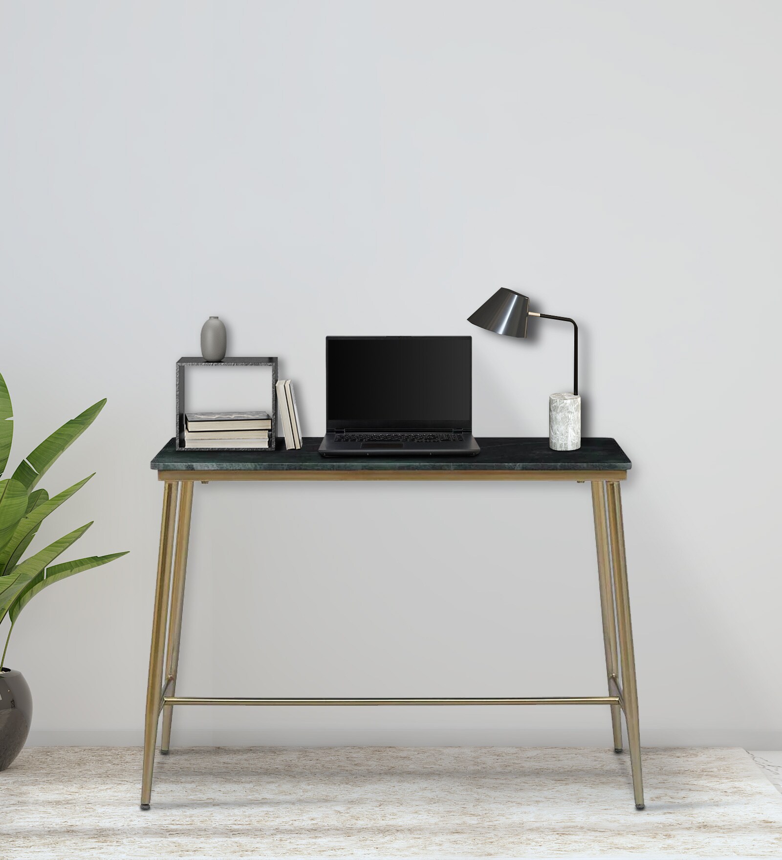 Benicia Writing Table In Green & Golden Finish
