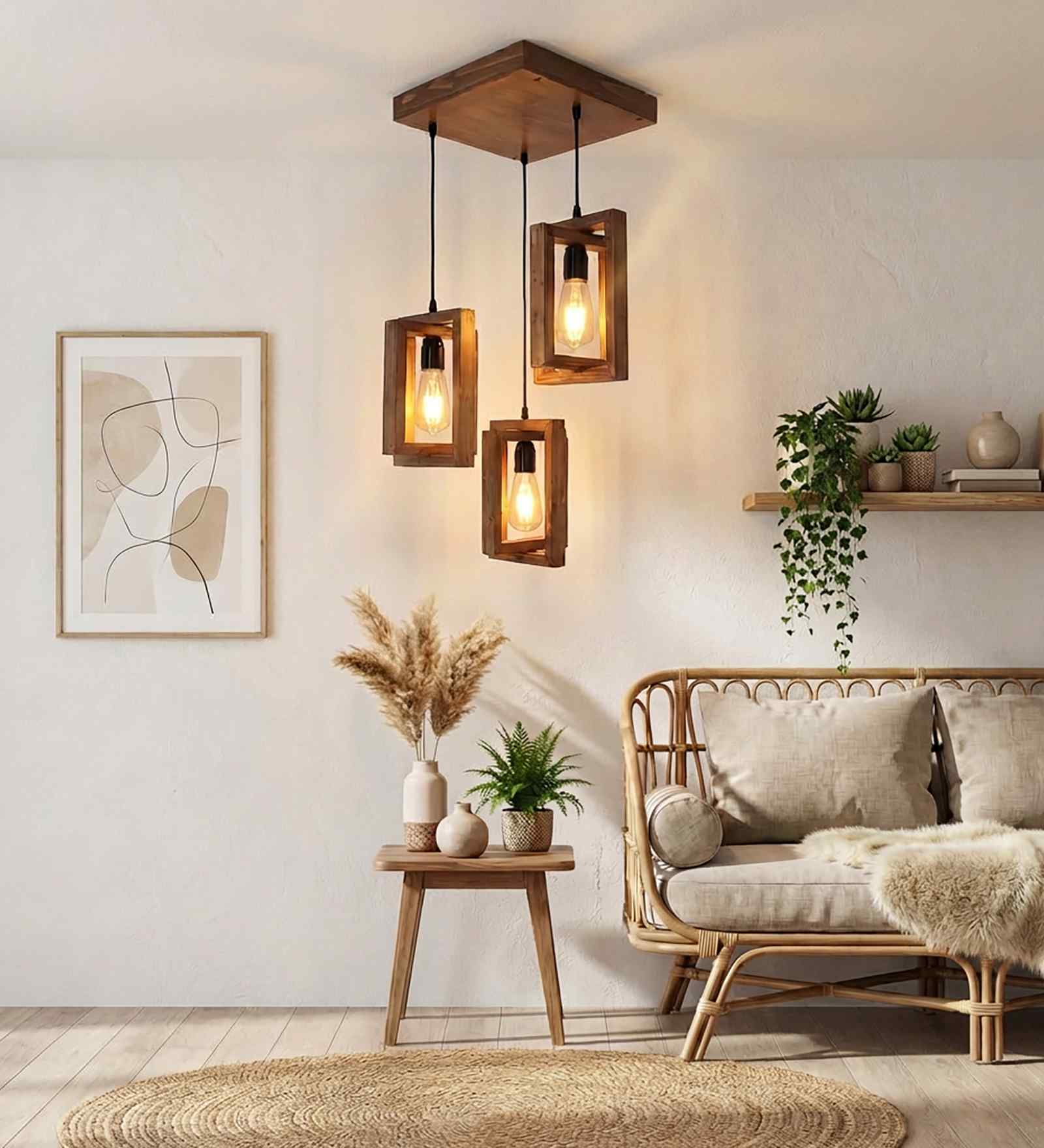 Gyro Brown Solid Wood Cluster Hanging Light