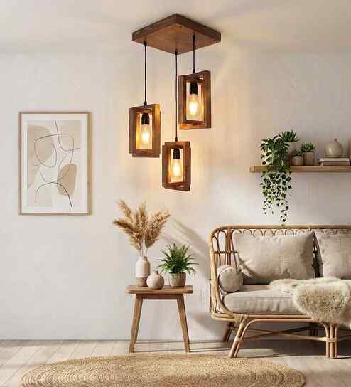 Gyro Brown Solid Wood Cluster Hanging Light
