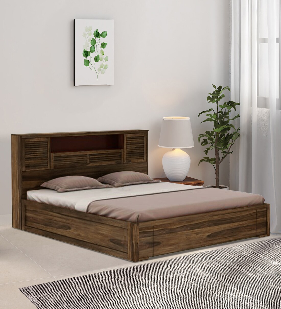 Buy Halden Sheesham Wood Queen Size Bed In Provincial Teak Finish With ...