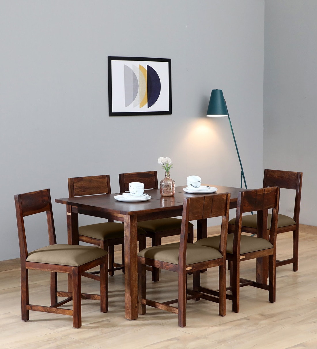 Buy Halen Sheesham Wood 6 Seater Dining Set in Provincial Teak Finish