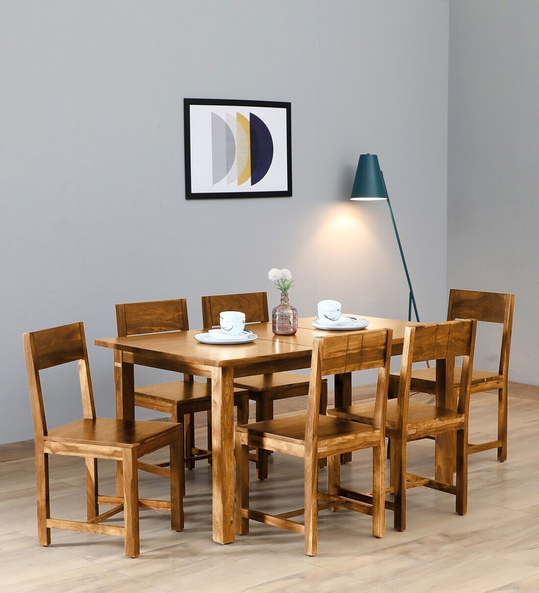 Buy Halen Sheesham Wood 6 Seater Dining Set in Rustic Teak Finish at 11
