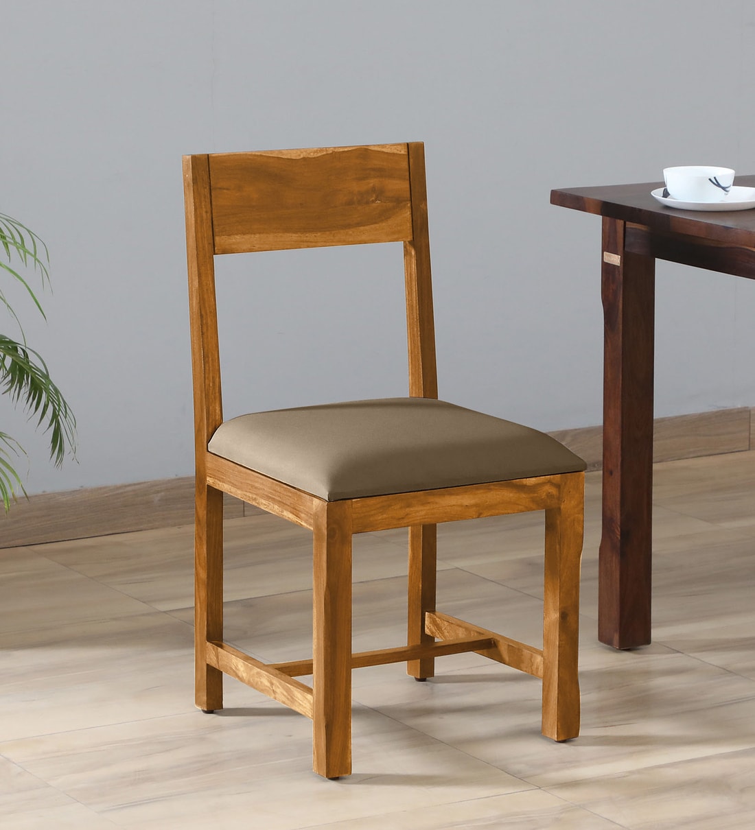 Buy Halen Sheesham Wood Cushioned Dining Chair in Rustic Teak Finish