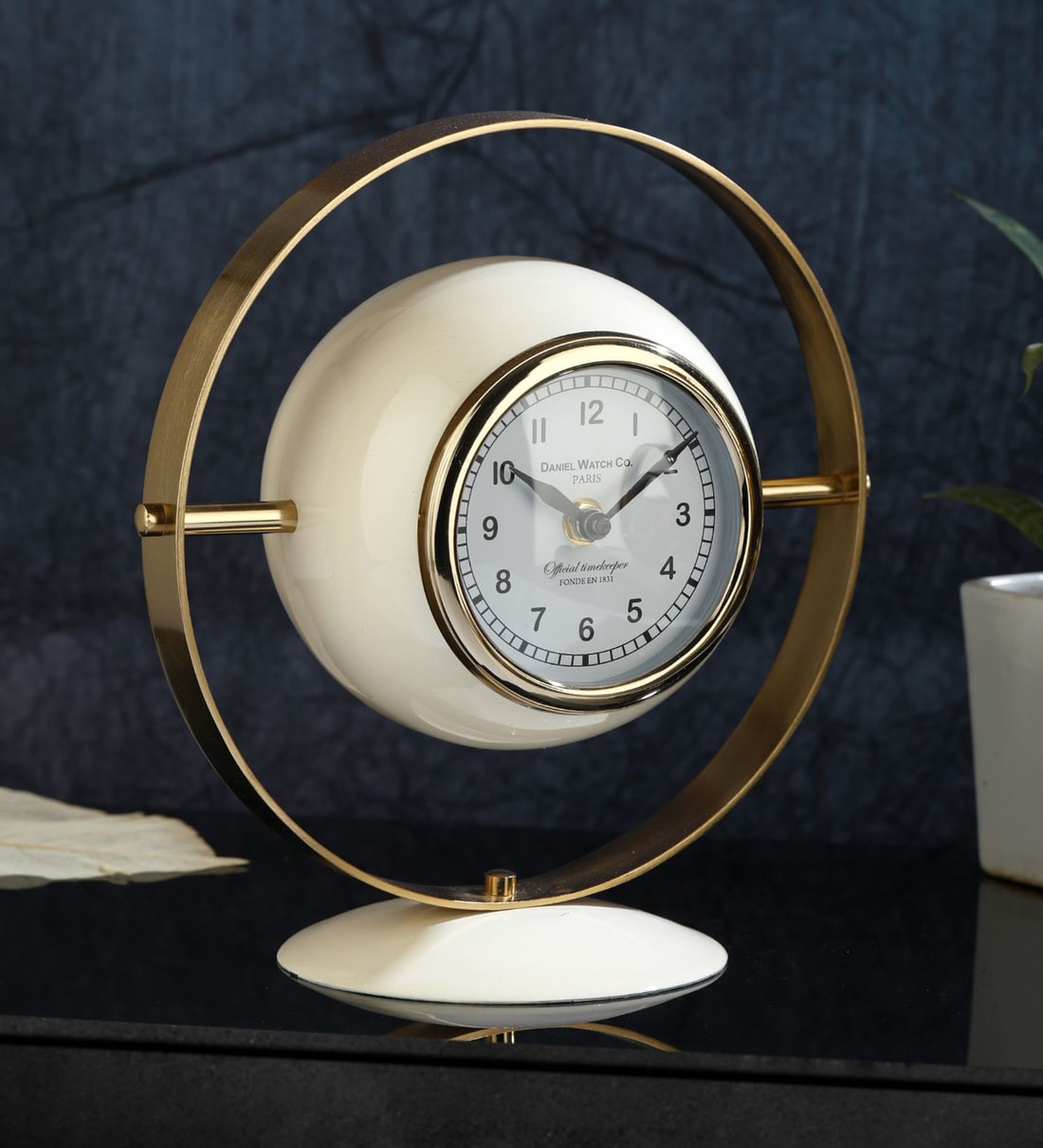Buy Halo Ivory & Gold Aluminium Table Clock at 10 OFF by Decor de