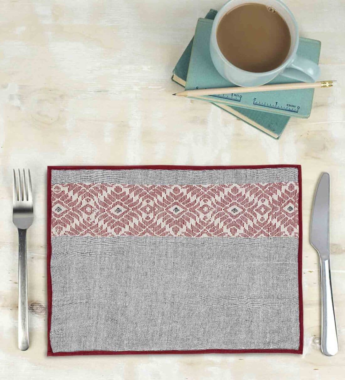 Buy Handloom Woven with Assamese Motif Grey Cotton 12 X 18 Inches