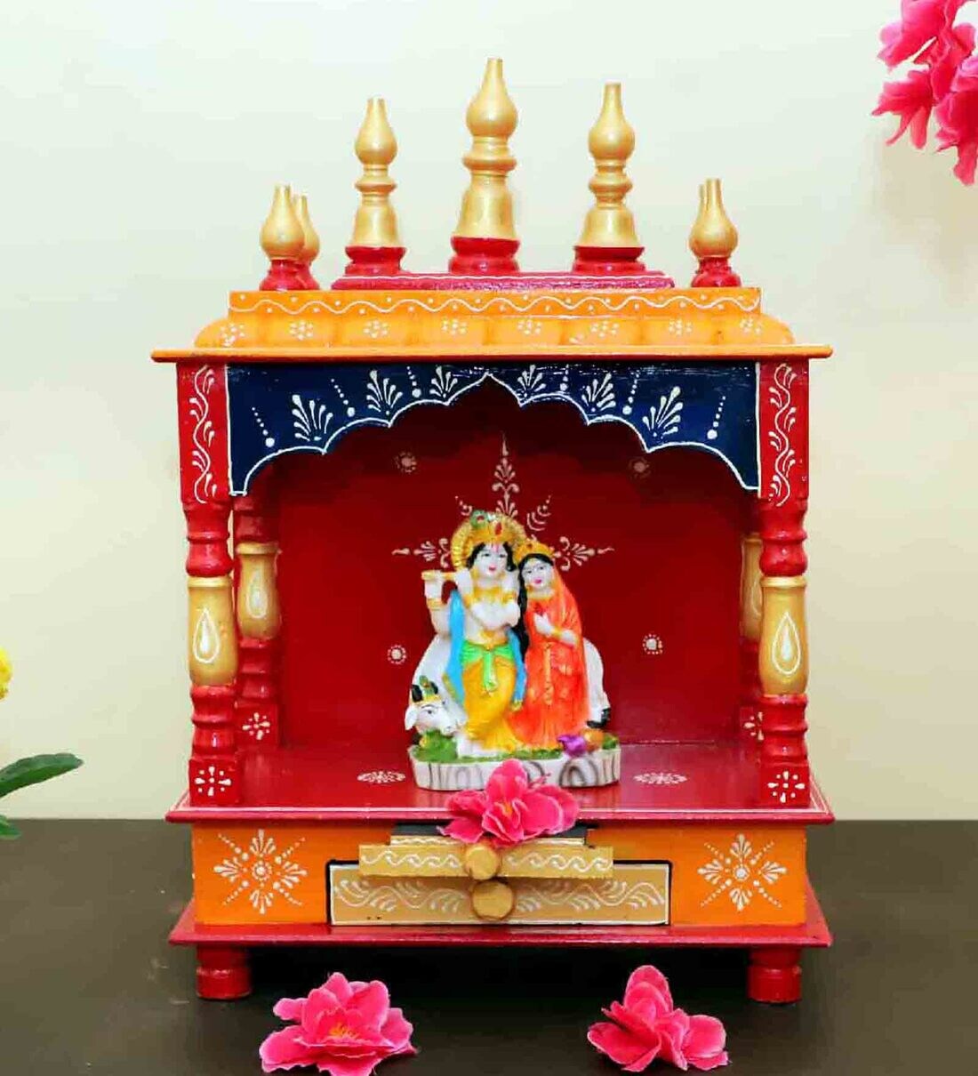Buy Handmade Multicolour Mango Wood & MDF Pooja Mandir by Home Decor
