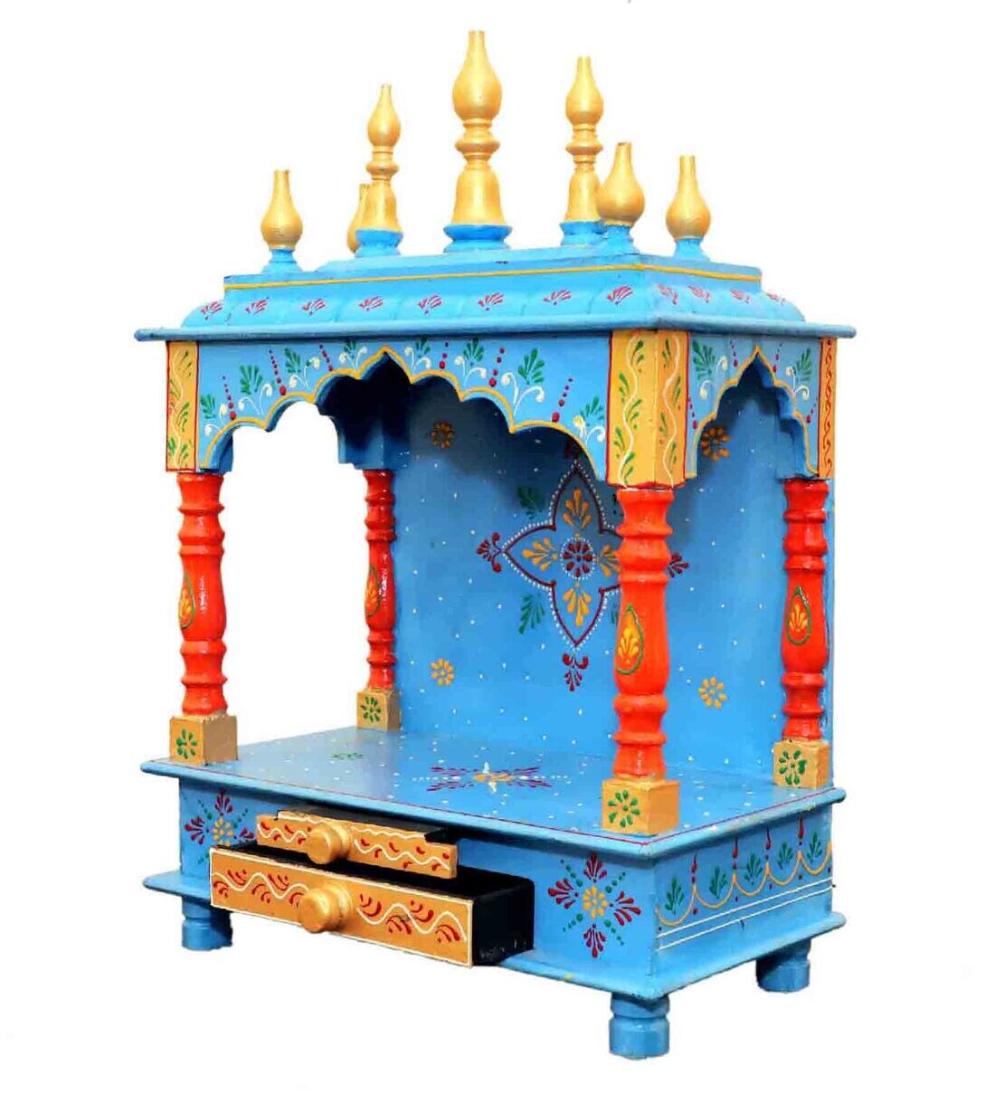 Buy Handmade Multicolour Mango Wood & MDF Pooja Mandir by Home Decor