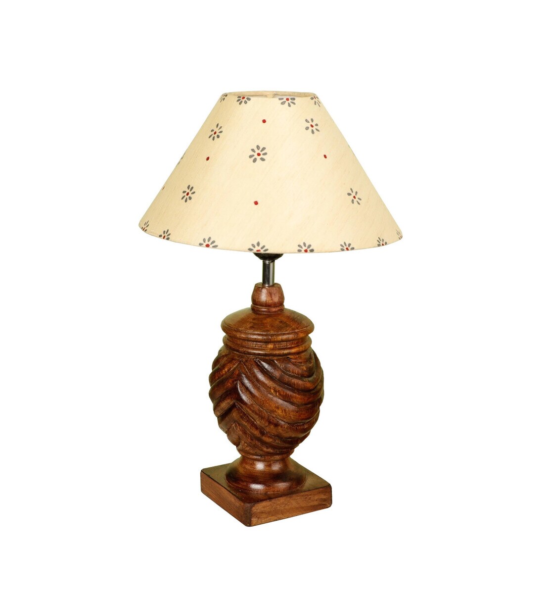 Buy Handmade Rings Brown Wood Table Lamp with Beige Fabric Shade by ...